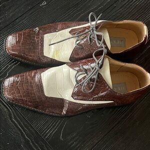 Lucio Ricci Brown and Cream Croc-Embossed Oxfords